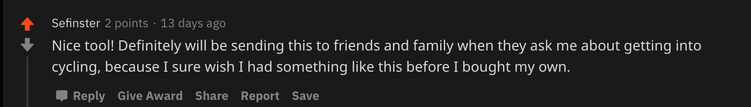 roadbikes.fyi reddit feedback